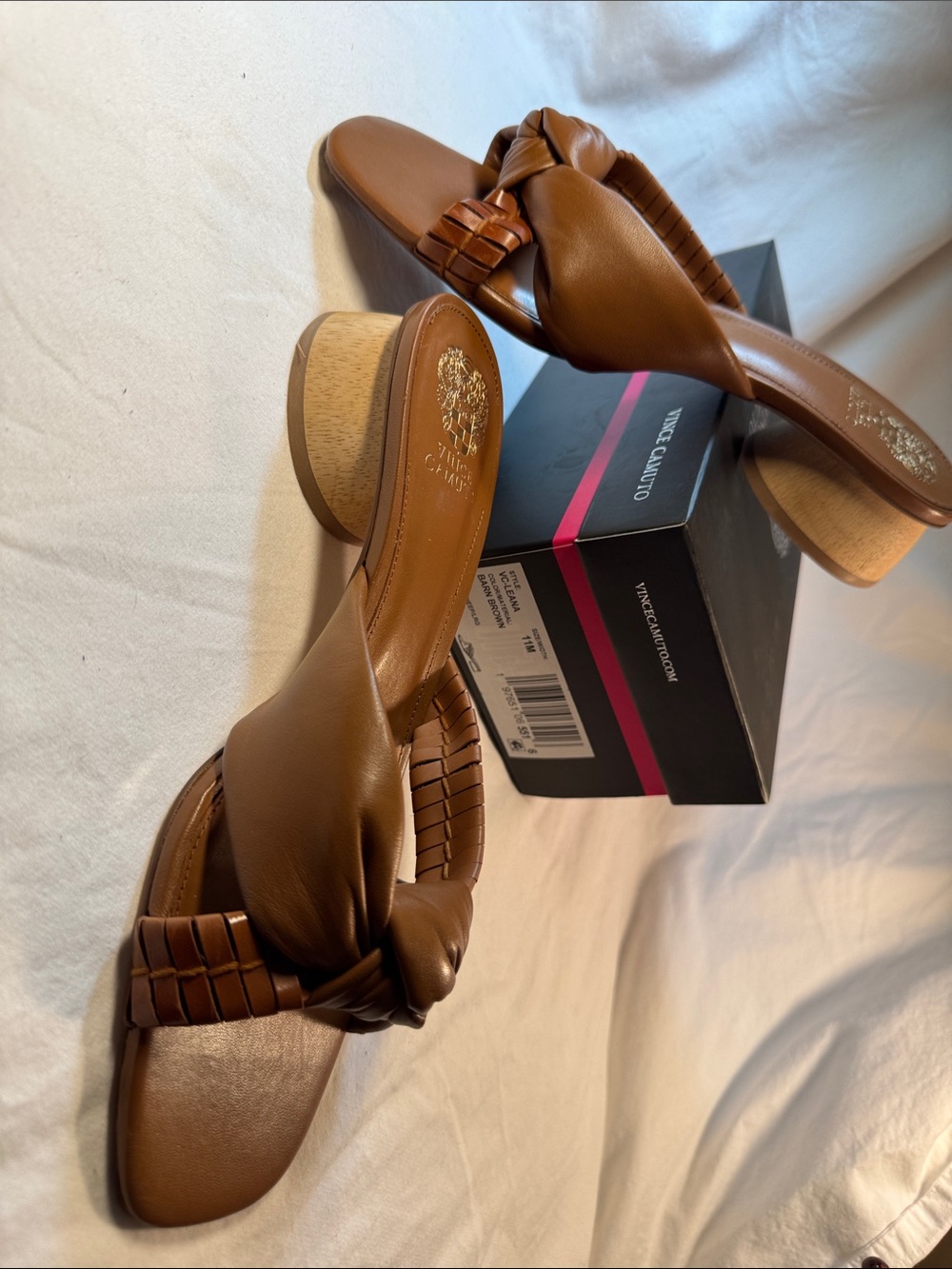 Vince Camuto Tan Knotted Leather Block Heel Mules